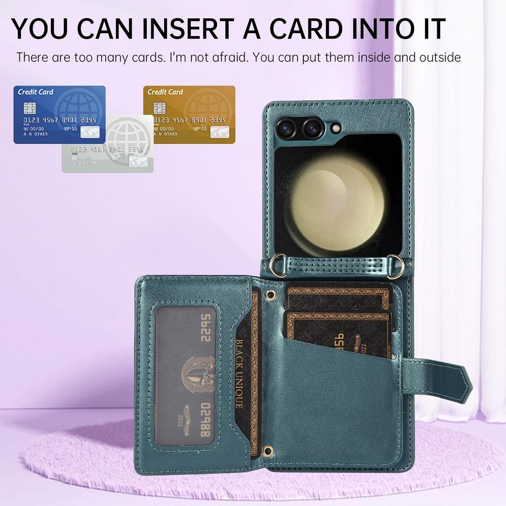 Card Wallet Leather Phone Case for Samsung Galaxy Z Flip3 5G for Galaxy Z Flip4 5G for Galaxy Z Flip5 5G Back Protection Cover