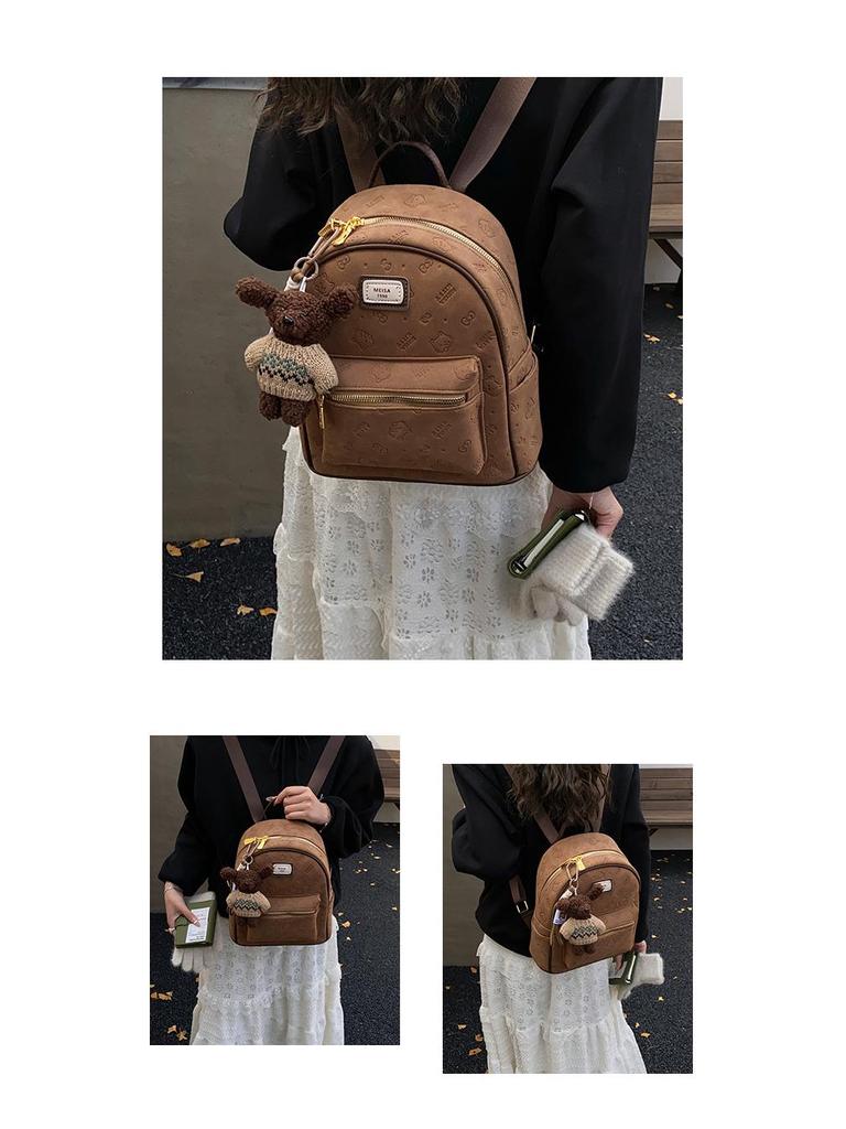 Korean Retro Cute Print Women's Handbag: New 2025 Autumn/Winter Large Capacity Student Commute Backpack