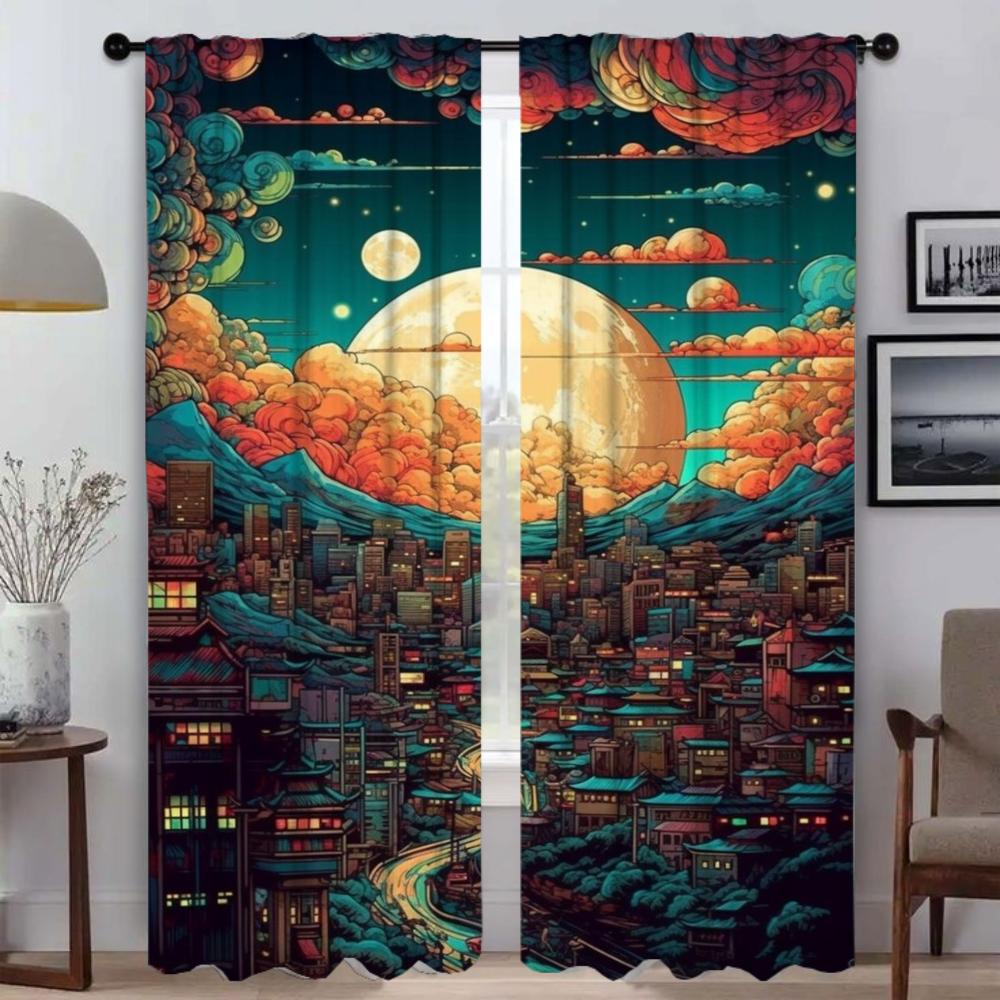 Mörkläggningsgardiner Kök Barnrum Gardiner i japansk stil för sovrum Fönstergardin Rullgardiner Halloweendekoration Skiljeväggspanel