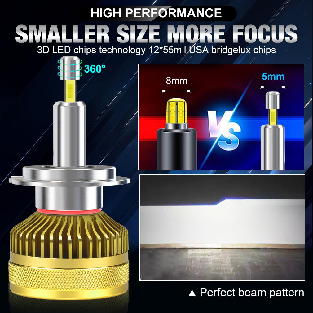 2Pcs 50000LM 4 Sides Canbus H7 Led Car Headlight Bulbs 140W 360 Turbo H11 H1 HB3 9005 HB4 9006 Copper Tube External Drive Auto Headlamp 6500K White