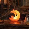Halloween Pumpkin Skull Decoration LED Light-Up Moon Figurine, Spooky Face Crescent Atmosphere Props for Secret Room Night Light Home Desktop