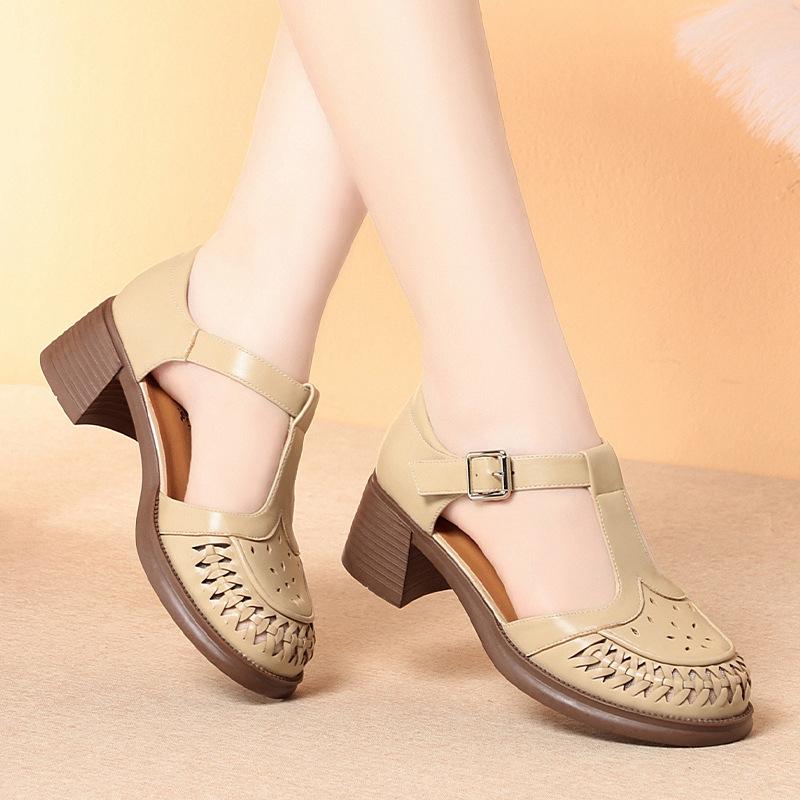 Roman Sandals Summer Shoes For Women Bag-Toe Hollow Single Shoes Hollow Woven Pig Cage Shoes Casual Breathable Simple Commuting