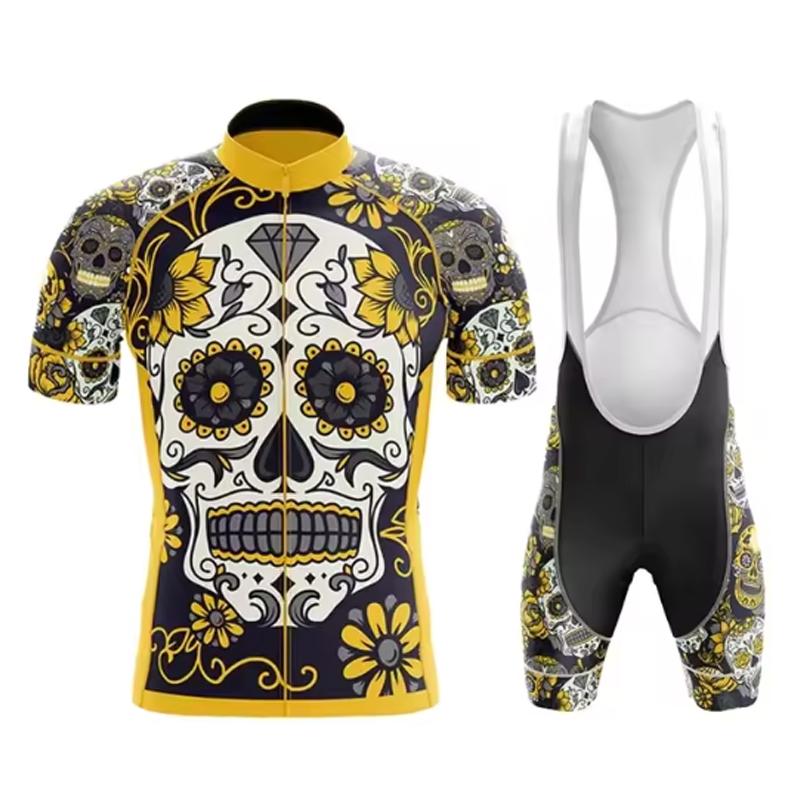 Team Cycling Jersey Set Short Sleeve Cartoon Bicycle Clothing Men Black MTB Maillot Ciclismo Bike Racing Bib Shorts Set