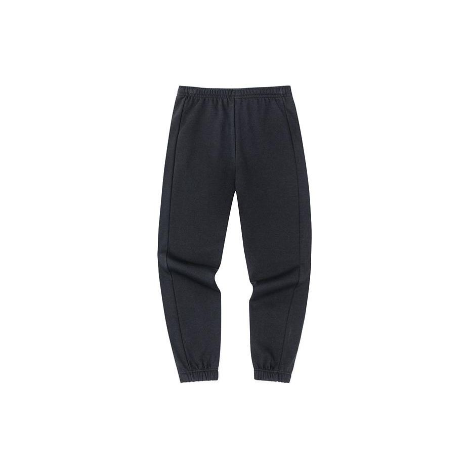 Anta Solid Color Printed Small Logo Warm Fleece Thick Cuffed Sports Pants Women bottoms Black 162248309-2