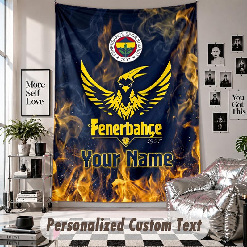Custom Tapestry Wall Hanging, Fenerbahçe FC Personalized Name Text Home Wall Decor
