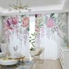 Pink Flower Curtain Green Plant Pastoral Decor Sheer Screen Curtain Living Room Bedroom Floor-to-ceiling Window Voile cortinas