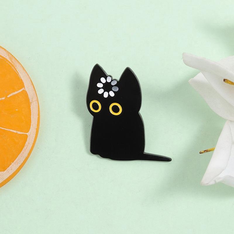 Cute Black Cat Enamel Pin Cartoon Metal Brooch Collar Pin Badge Backpack Clothing Decor Fashion Accessory Gift For Daily Wear
