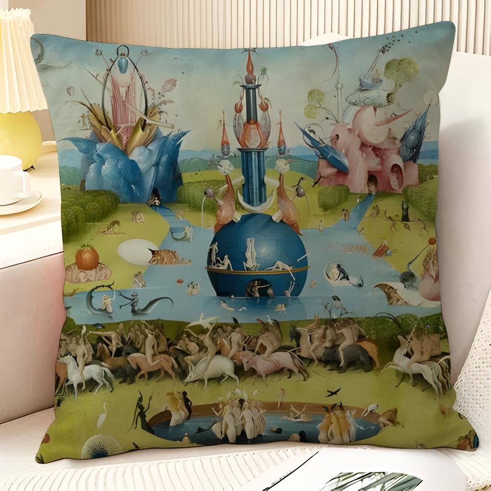 Surrealism Artist HHieronymus Bosch  Natural Linen Organic Fabric DoubleSided Printing Sofa Home Decor Gift Pillow Case