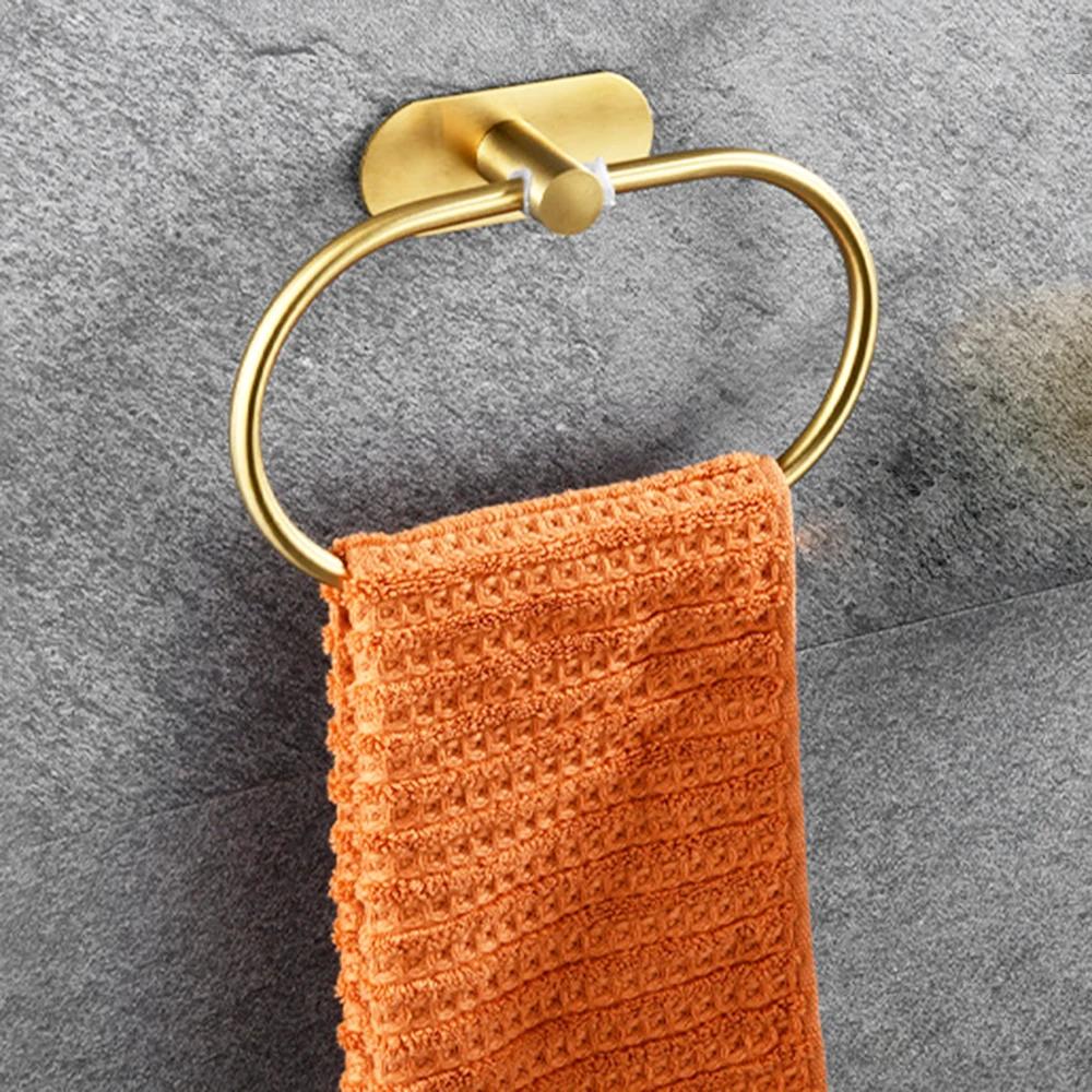 Toallero de acero inoxidable autoadhesivo para baño, toallero negro, colgador de toallas, barra de aro, accesorios de almacenamiento para cocina