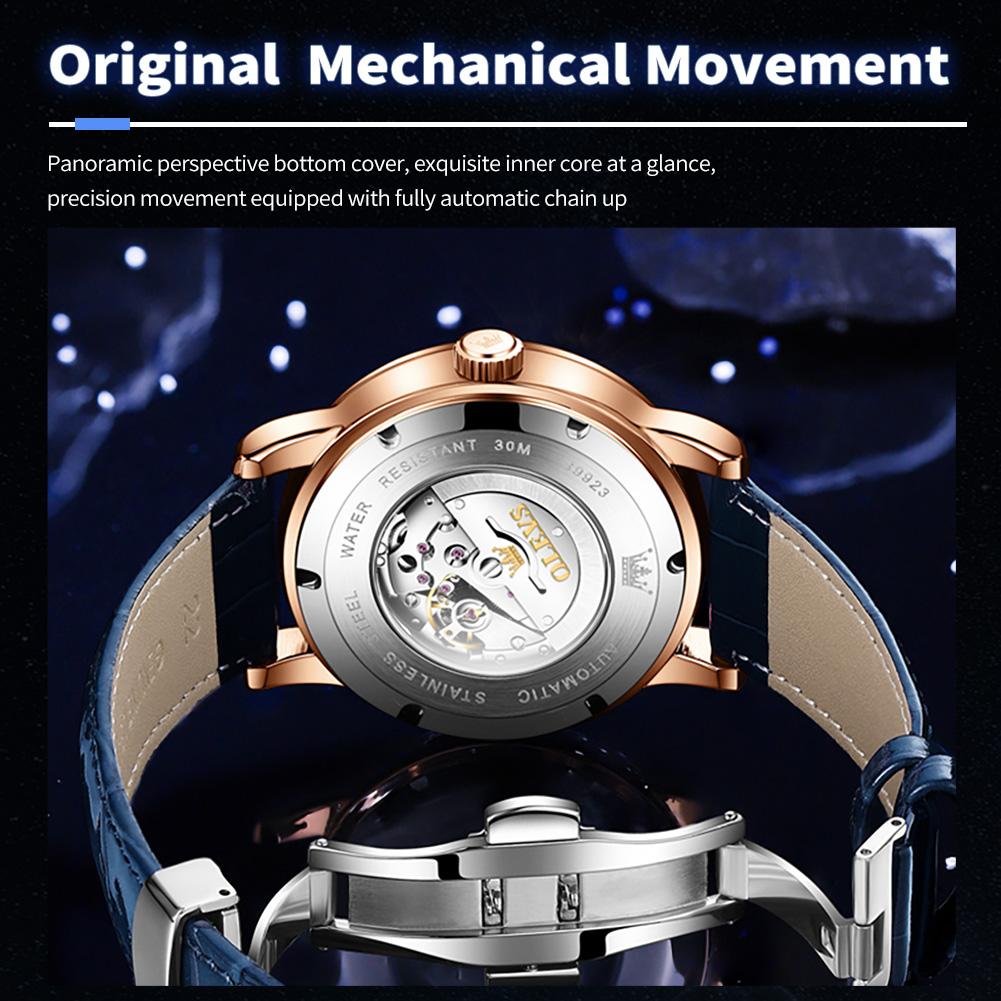 OLEVS 9923 Mens Watch Casual Fashion Luxury Original Mechanical Watch Leather Strap Luminous Watches For Man High Quality Reloj