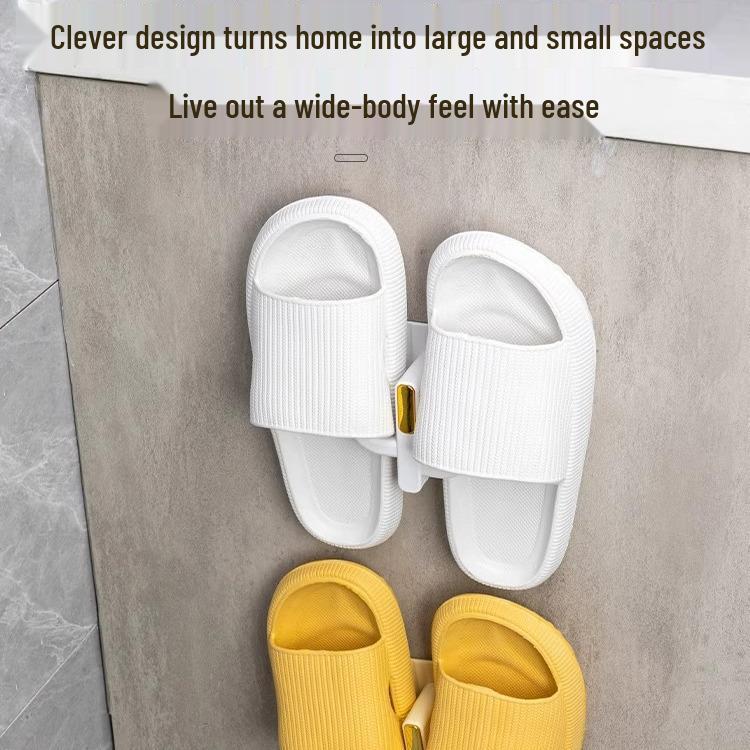 Punch-Free Wall-Mounted Bathroom Slipper & Shoe Organizer Rack with Hooks