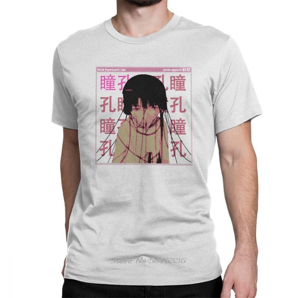 Сериал Эксперименты Лейн Грустная Японская Аниме Манга Футболка Мужская С Коротким Рукавом Винтажные Футболки Хлопковая Ткань Топы Большого Размера Футболка S
