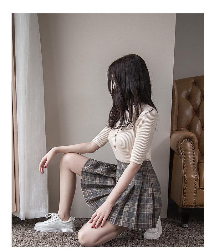 SCIONE Women's Skirt Woolen Pleated Skirt High Waist A-Line Plaid Sexy Bottoming Girl's Cute Skirt