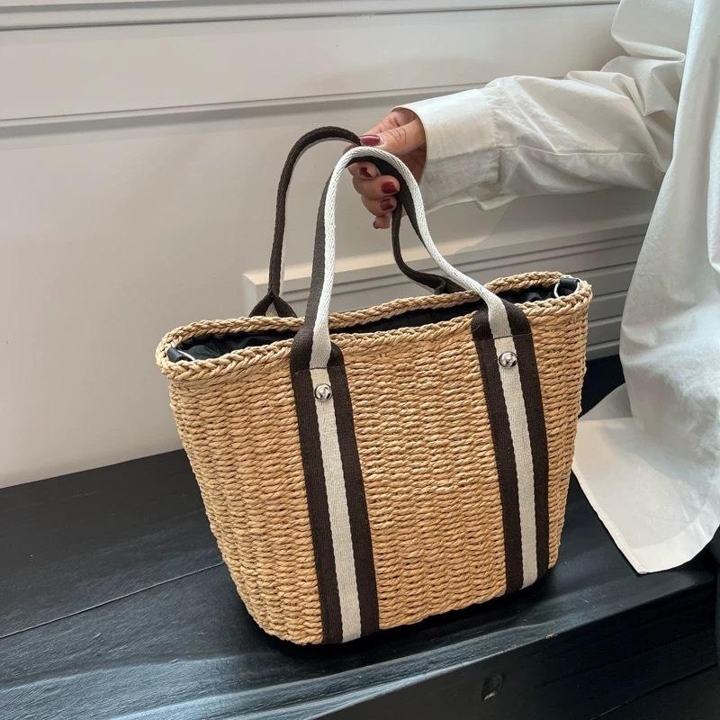 

New summer straw bag large-capacity hand-woven bag versatile oblique span bag tote bag women s shoulder handbag drawstring хаки