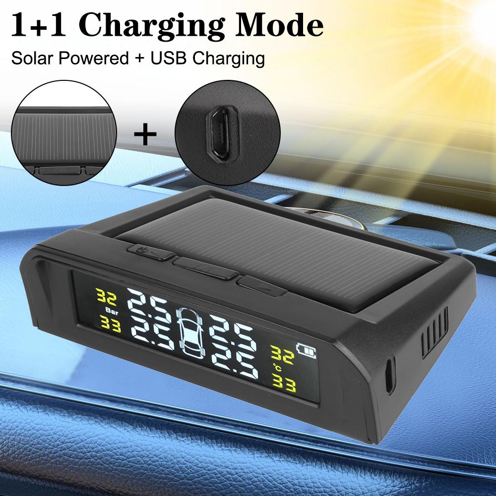 Car Tire Pressure Monitoring System Solar TMPS 4 Sensors Digital Display Tyre Tester Temperature Warning Automotive Accessories