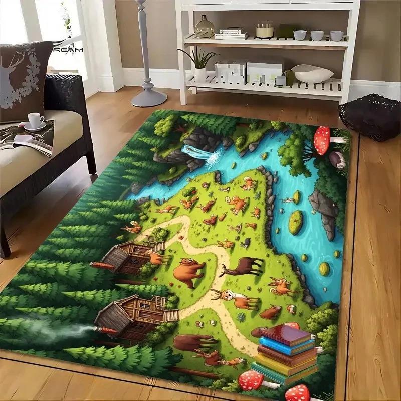 Cartoon Pixel Farm Floor Carpet Cartoon Pixel Pattern Floor Mat for Game Room Man's Cave Bedroom Bedside Rug Kids Play Area Rug