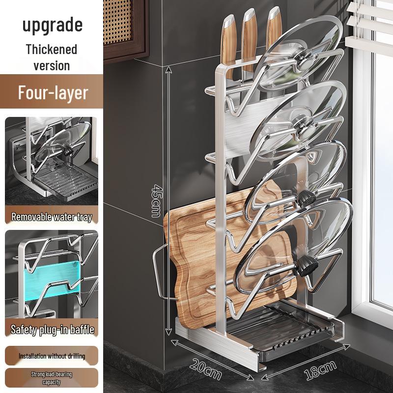 Stainless Steel Wall-Mounted Kitchen Rack for Cutting Boards and Pot Lids