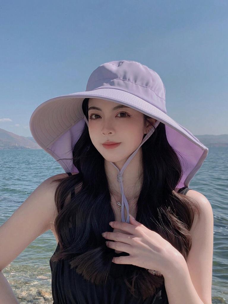 Womens Wide Brim Sun Hat With Neck Flap And Ponytail Hole For Summer UV Protection