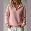Women S Loose Fit Waffle Solid Color Stand Collar Zip Up Long Sleeve Sweatshirt