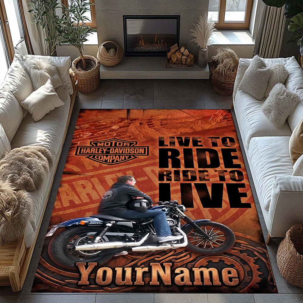 Harley-davidson Motorcycles Customizable Name Carpet Design for Playrooms Hallway Outdoor Entryway Anti-slip Rug Office home decor Wedding Party Gift