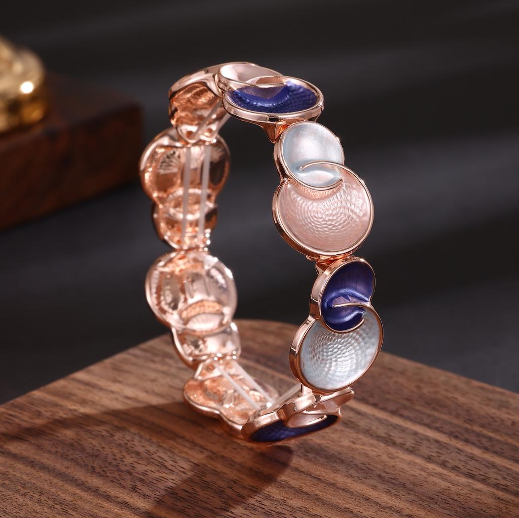 Emaille geometrisches rundes elastisches Armband, Damen High-End rundes Blütenblatt Legierungsarmband