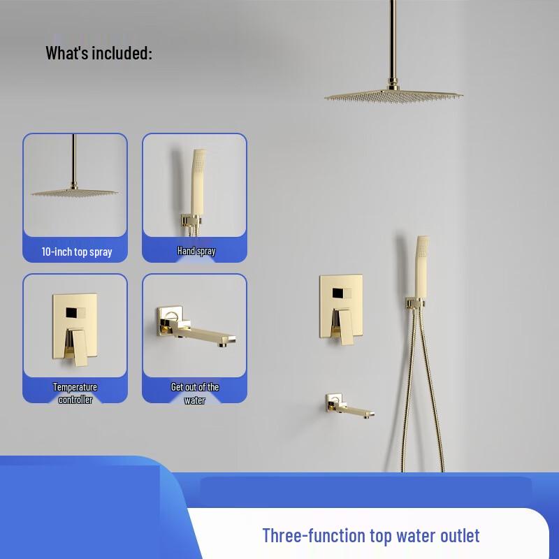 Gold Wall-Mounted Embedded Shower System