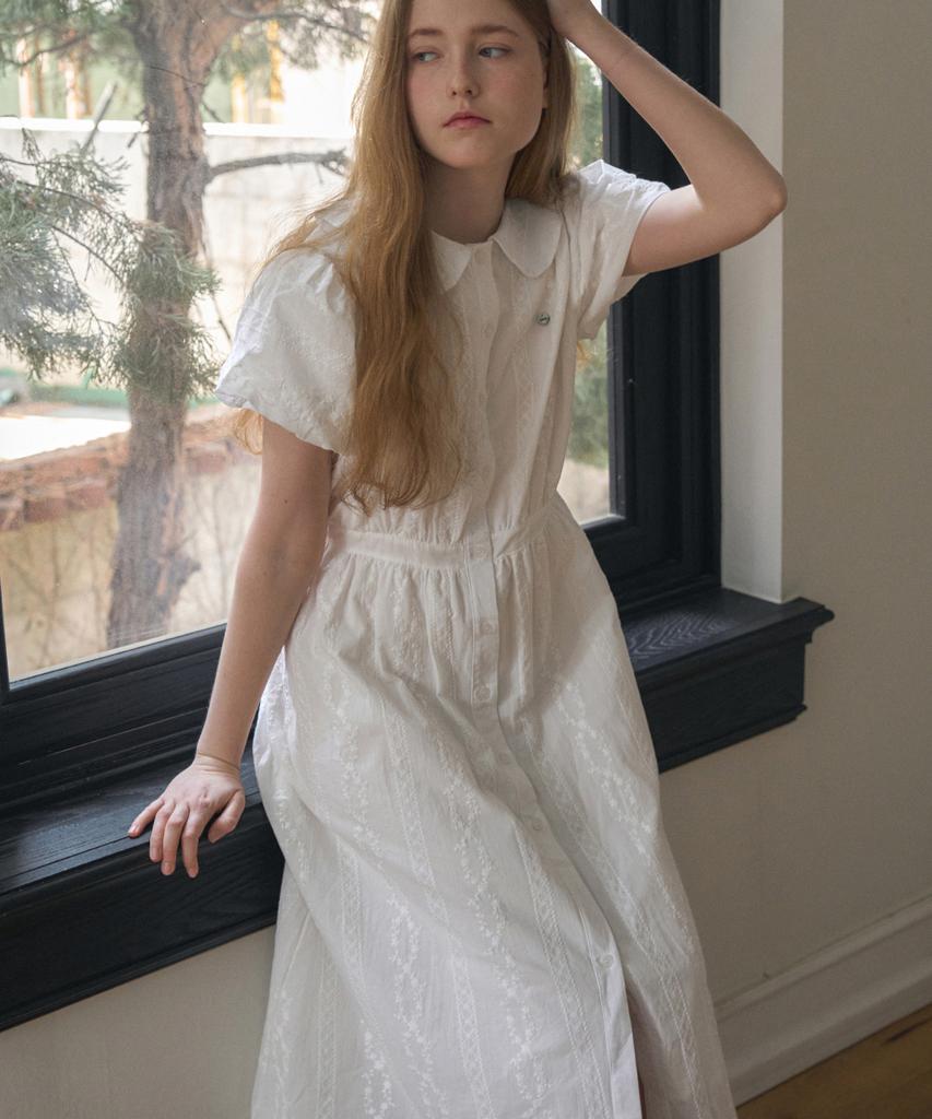 Heint Embroidery Semi-Loose Fit Summer Long One Piece_Ivory