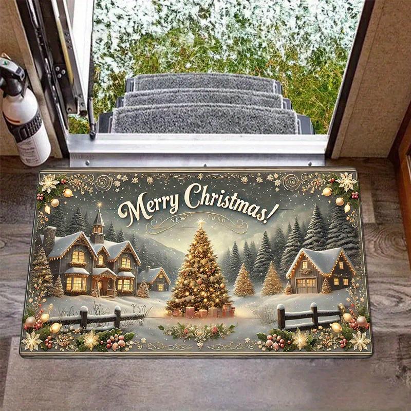Christmas Doormat, Polyester Hand Wash Only Non-Slip Holiday Rug for Entryway Living Room Kitchen Bathroom Decor