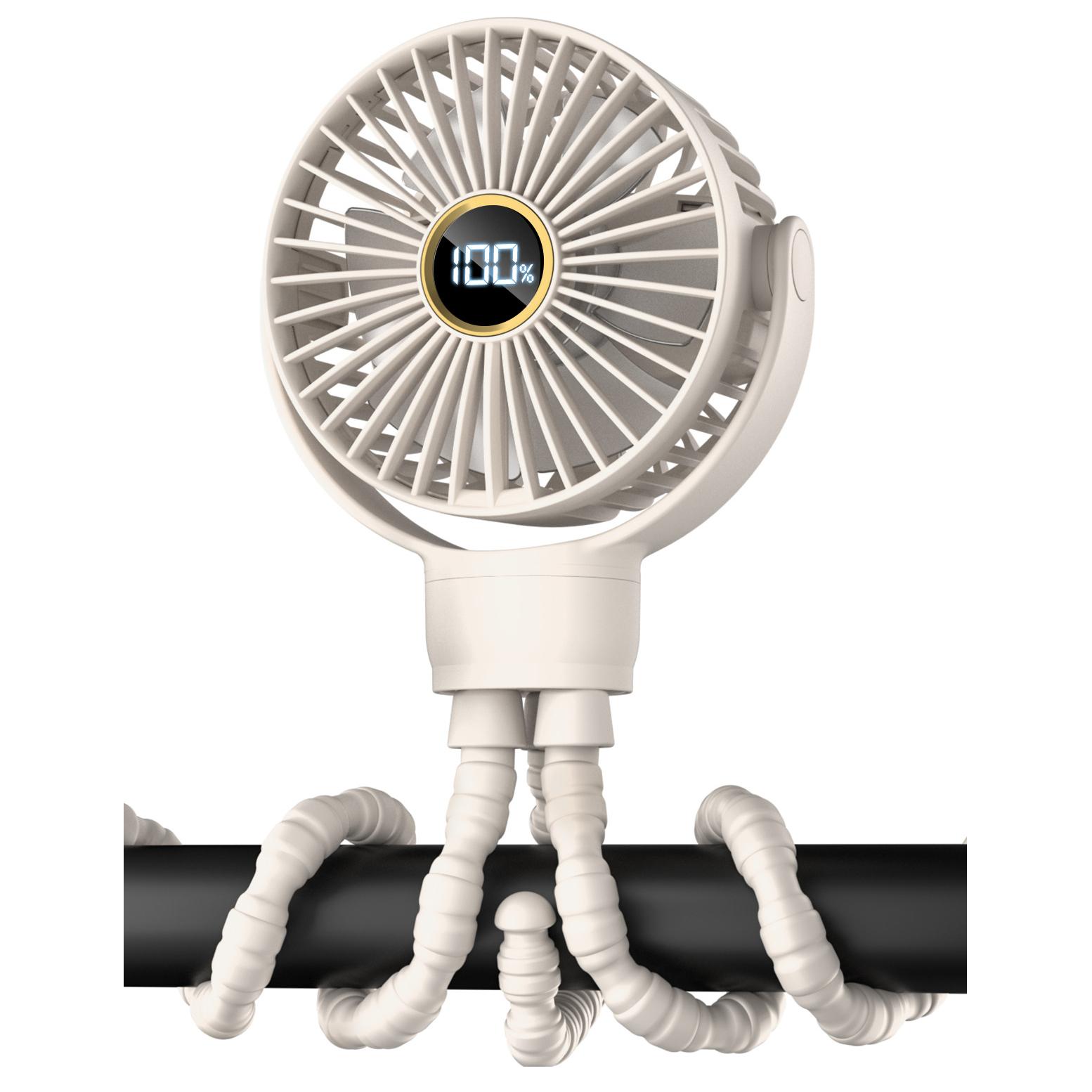 

Охлаждающий вентилятор для детской коляски с питанием от аккумулятора, перезаряжаемый вентилятор для штатива с вращением на 360 градусов, тихий портативный вентилятор для автокресла, детской кроватки, велосипедной беговой дорожки бежевый