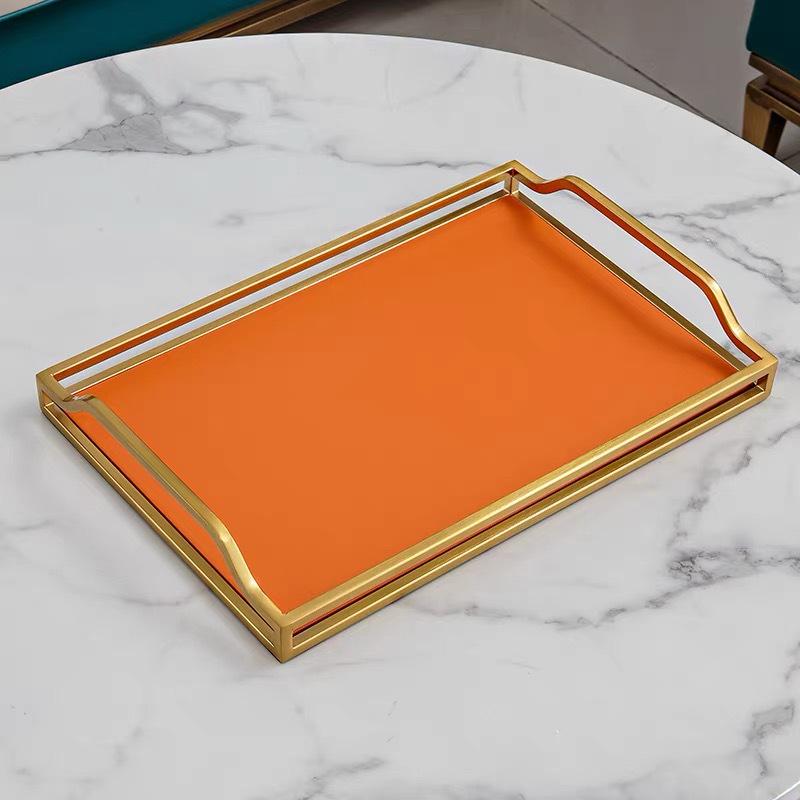 European Modern Leather Metal Storage & Organizer Tray for Entryway, Coffee Table, or Hotel Use