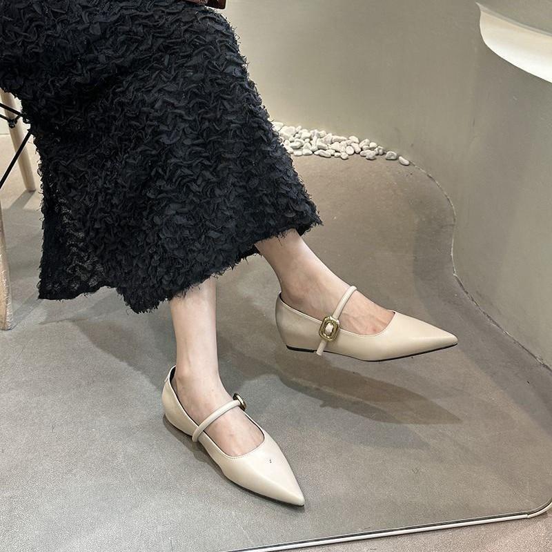 inner height increase black pointed Mary Jane single shoes women's shoes increase height and thinness spring and autumn temperament gentle 