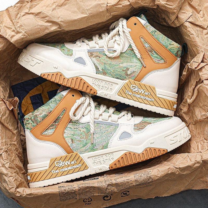 Spring Men's Shoes New Breathable High-top Canvas Shoes Men's Trendy Versatile Platform Casual Board Shoes Trendy Shoes