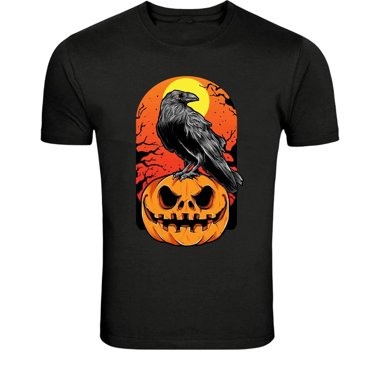 Raven Pumpkin Halloween T-Shirt - Spooky Crow Jack O Lantern XL