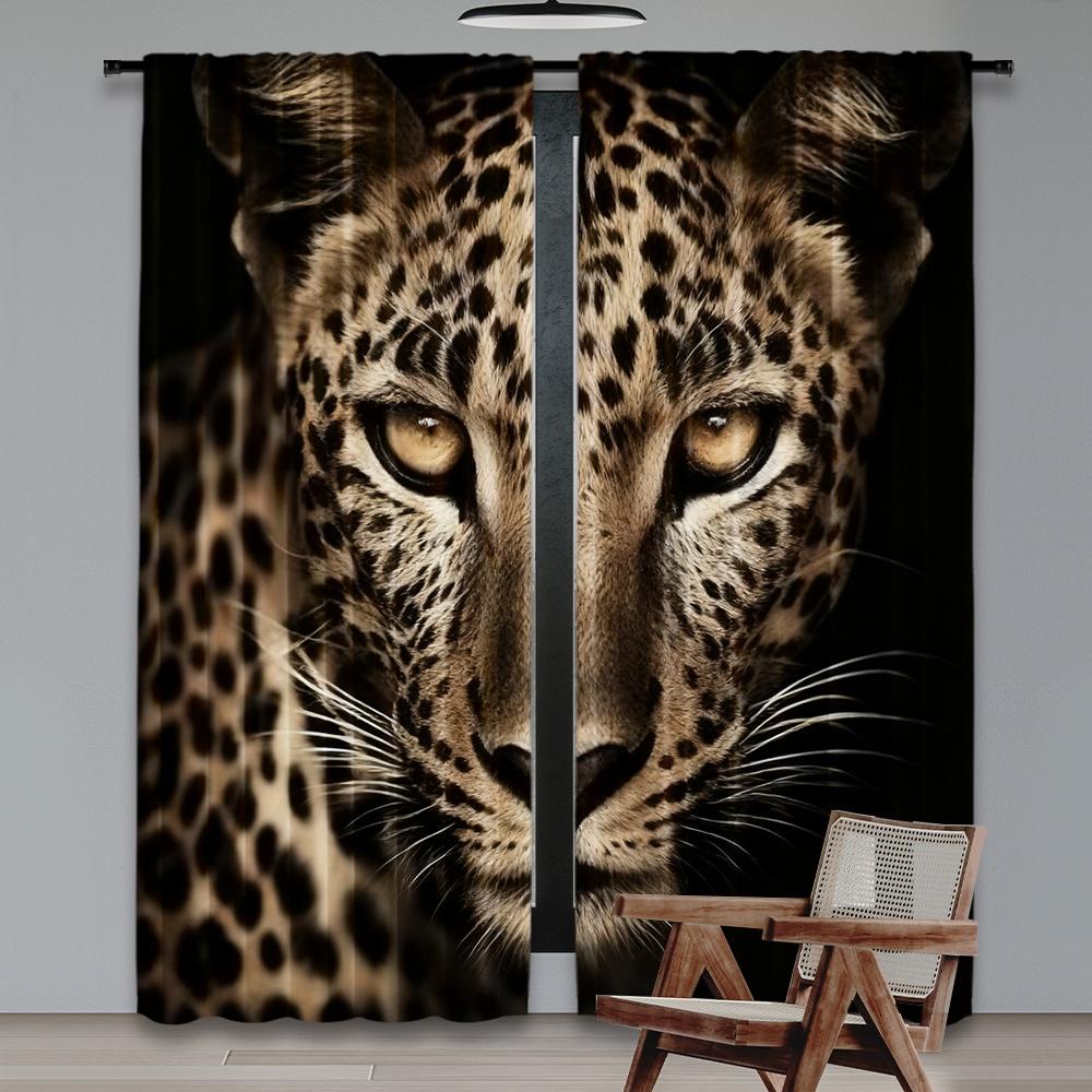 Set Of 2 Flat Printing Curtains Fierceleopard Digital Printed Polyester Drapes Festive Wall Decor Use Indoor Outdoor Curtain