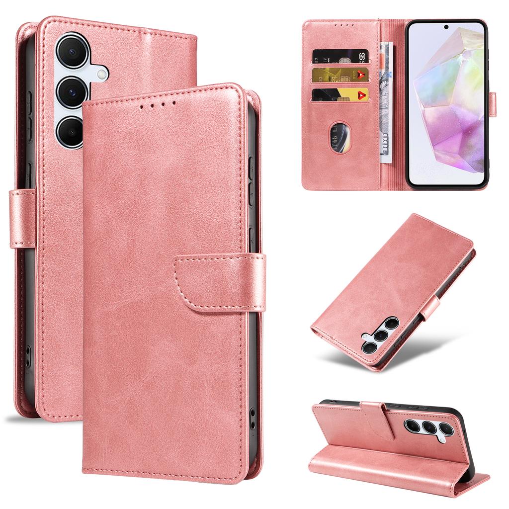 For Samsung Galaxy A35 5G Case with 2Pcs Tempered Glass WANLONFENG WN Series Calf Texture Leather Phone Cover Big Cutouts