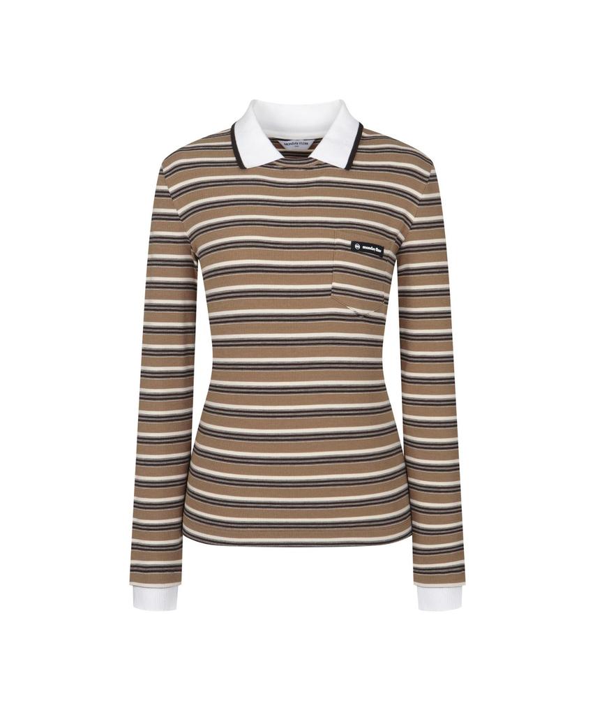 Monday Flow Must Have Collared Top (Stripe)_Brown