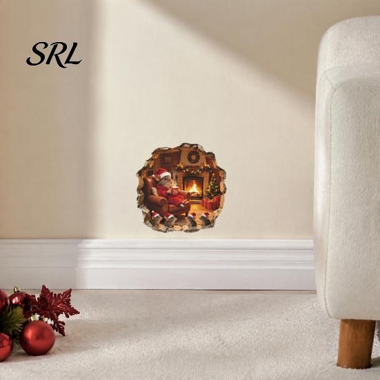 Seasonal Nursery Wall Decorations Mouse Hole Sticker, Christmas Decal, Self Adhesive Holiday Home Atmosphere Cute Mice Sticker for Living Room Bedroom