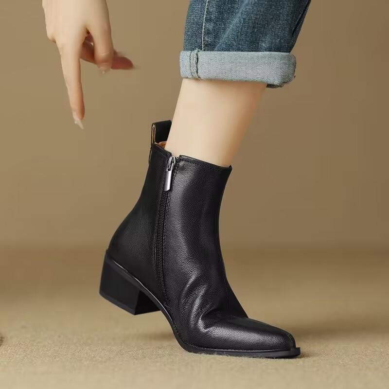 Fashion Black Genuine Leather Women Ankle Boots Side Zipper Decor Flats Chelsea Botas Mujer Vintage Brown Autumn Knight Botines Femmes