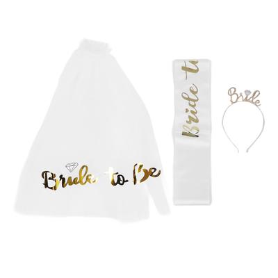 Golden Bride Sash with Hairband Headscarf Golden Glitter Abrasion Resistance Bride To Be Sash
