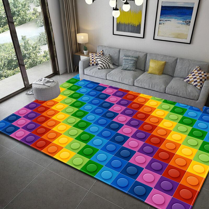 3D Print Colorful Geometric Block Living Room Rugs Non-Slip Hallway Bedroom Bathroom Mat Home Entrance Carpet Kitchen Floor Mat
