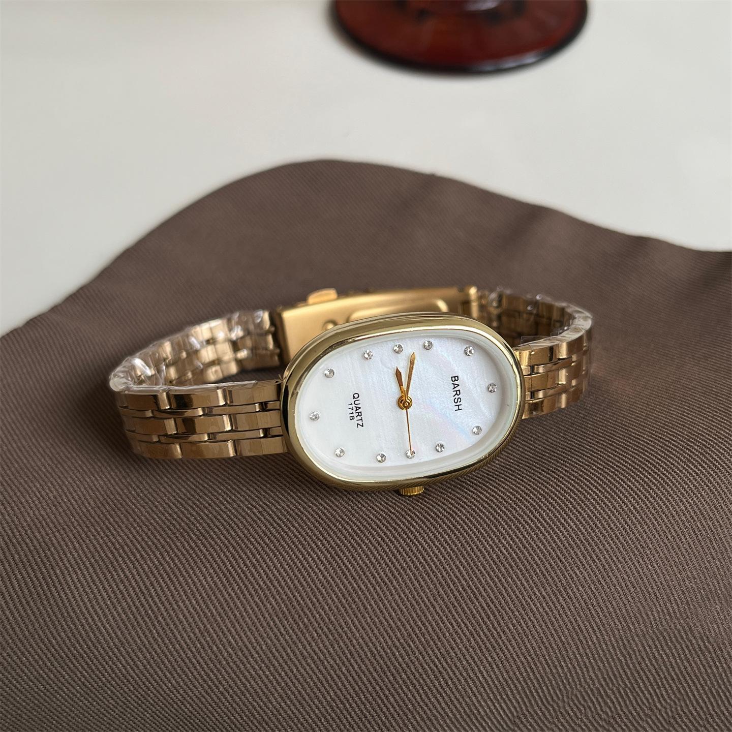 Watch Steel Belt Women S Watch Classic Roman Scale Medieval Oval Niche Light Luxury Quartz Watch