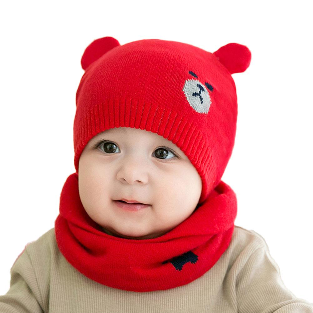2PCS/Set Newborn  Warm Knitted Cap + Neck Gaiter Cute Cartoon Scarf Hat Neck Warmer Suits