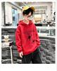 Dětský trendy hooded pullover s potiskem pavučiny, volný oversized podzimní/zimní denní teplý top
