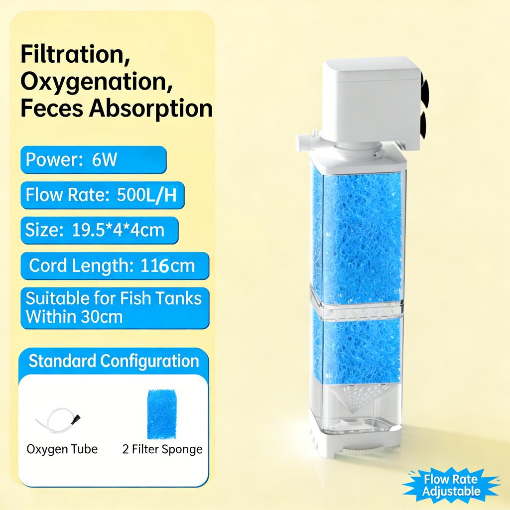 6in1 220v Aquarium Filter Pump Fish Tank Submersible Silent Air Oxygen Aerator Internal Water Pump Aquarium Air Pump Wave Maker