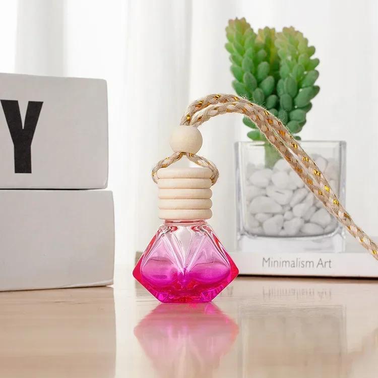 1pcs Refillable Perfume Bottle Empty Colorful Diamond Glass Aromatherapy Essential Oil Vials Wood Lid with String