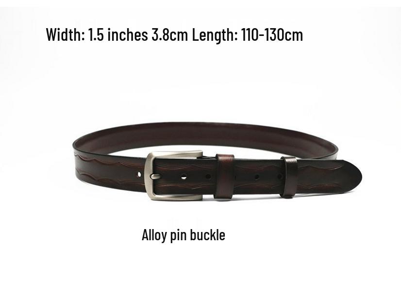Men's Retro Business Belt - Genuine Cowhide Leather with Alloy Pin Buckle and Embossed Design