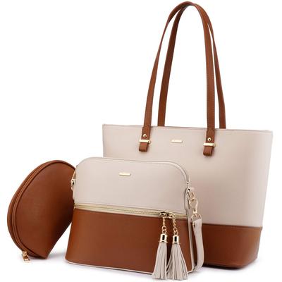 Bag Tote Shoulder Handbag Set with Contrasting Studded A4 Perfect for Entrance and [LOVEVOOK] Women's Set Bag, Bag, - 3-Piece Colors, Bottom, Size,