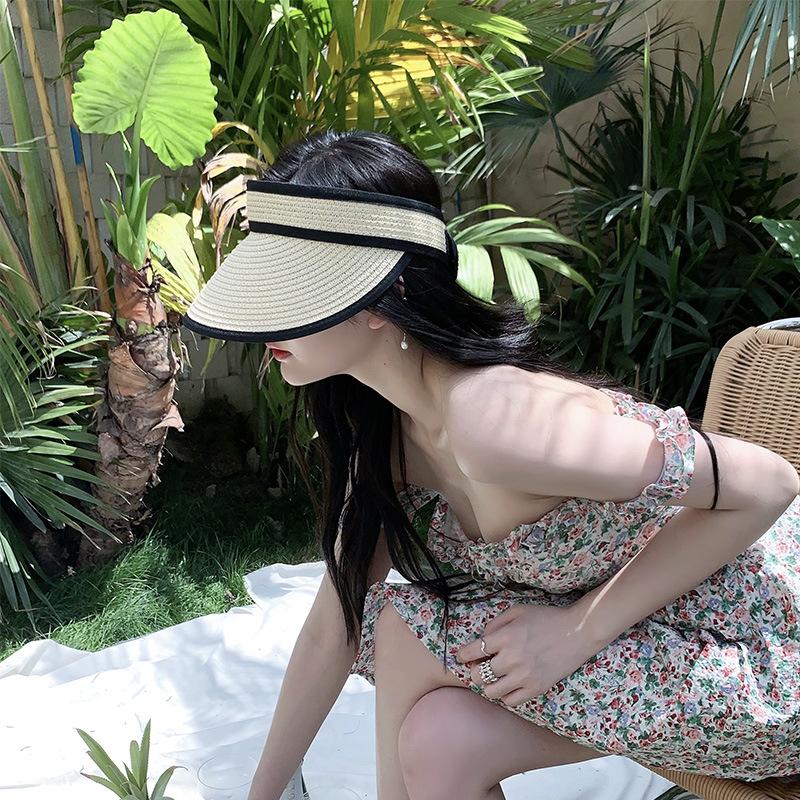 Summer seaside vacation straw hat women's empty top hat travel foldable beach hat straw sunscreen hat