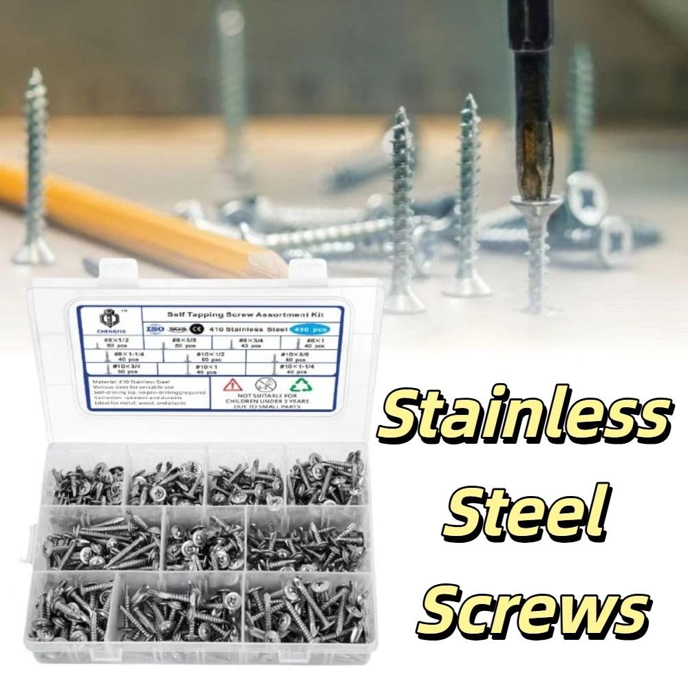 450pcs 410 Stainless Steel Self Tapping Screws Hex Head Stainless Steel Screws  Metal Application