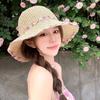 New holiday seaside straw hat, women's big summer sunscreen hat, small foldable flower woven hat
